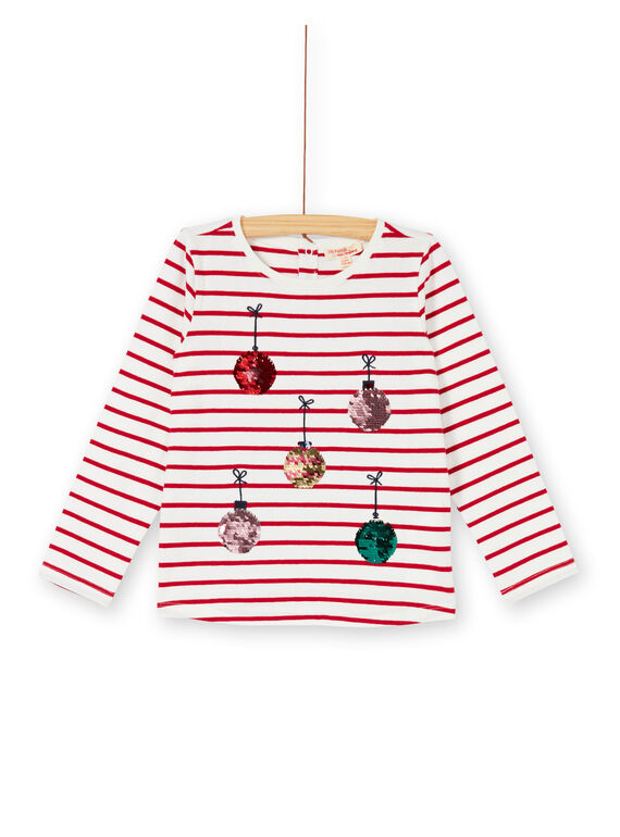 T-shirt manches longues rayé et boules de noël brodé et en sequins réversibles KANOTEE / 20W901Q1TMLF529